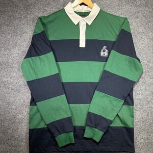 Bushmills Striped Rugby Shirt Mens 3XL Green Navy Long Sleeve Embroidered Logo
